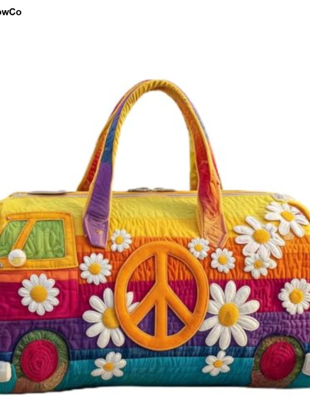 Quilted Weekender Travel Duffle Bag for Women, Boho Retro Tote, Cotton, Water
